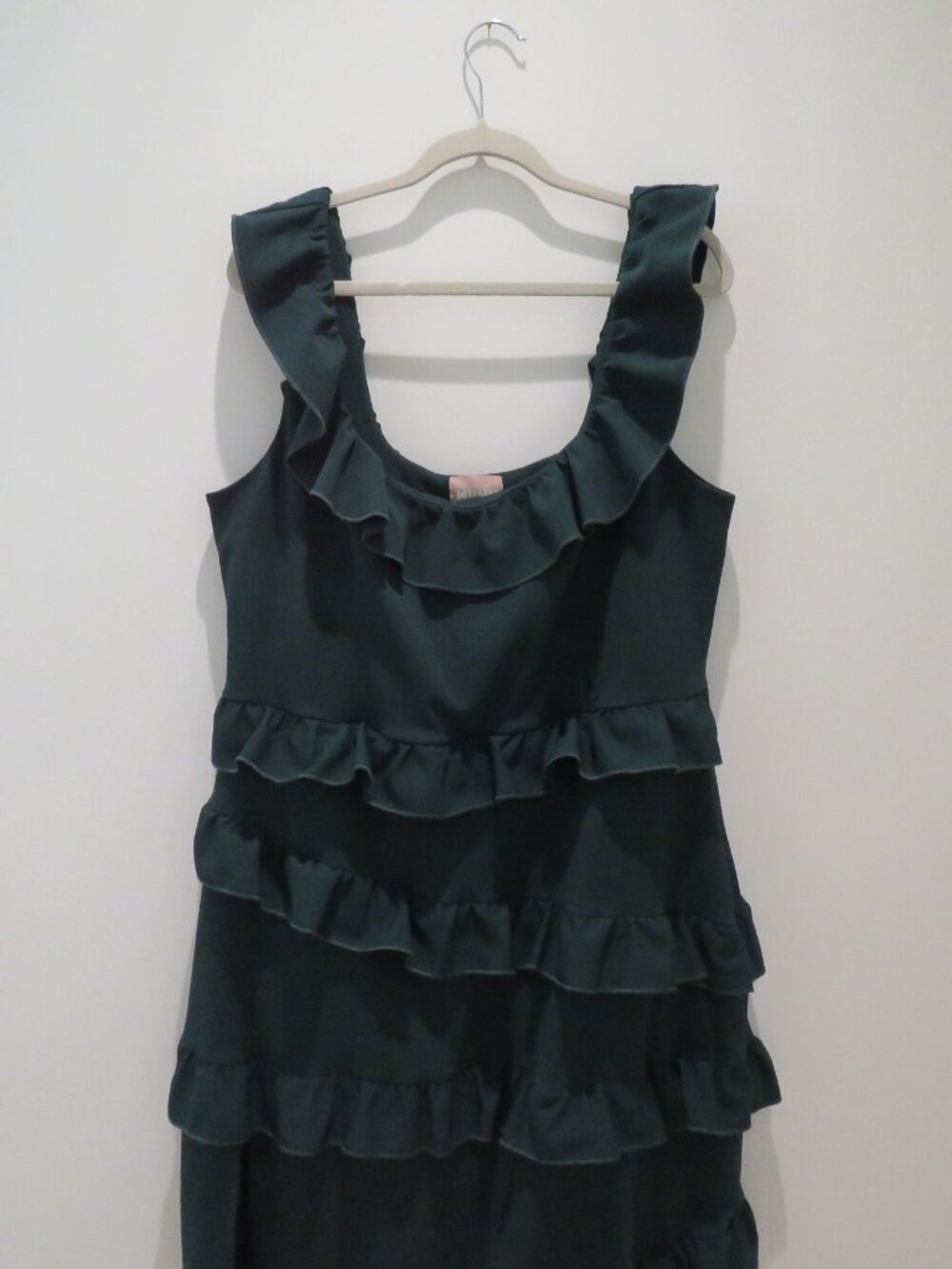 SHOW ME YOUR MUMU Greta Ruffle Midi Dress Emerald Green Sz 1X Wedding Cocktail - Picture 4 of 13